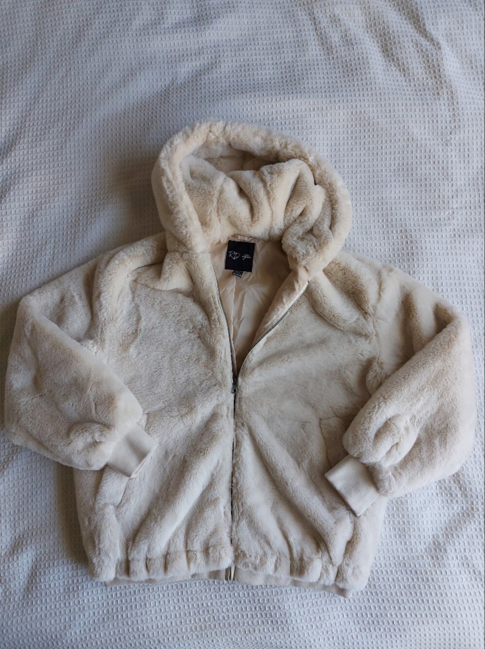 RD Style Cream Faux-Fur Hooded Jacket NWOT